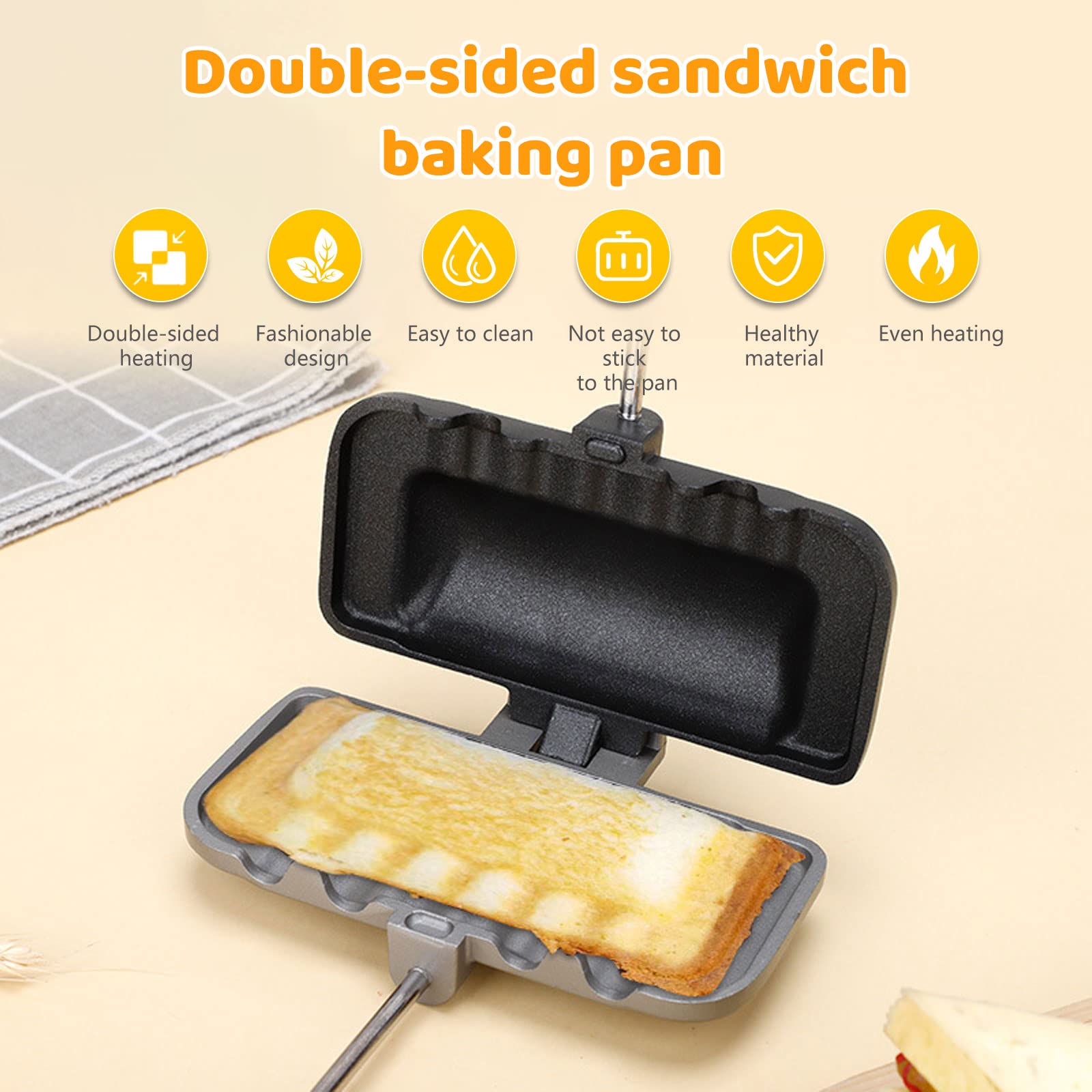 Toasted Sandwich Maker, Double-Sided Stove Top Sandwich Baking Pan Nonstick Sandwich Maker Kitchen Pie Iron Press Sandwich Maker for Breakfast Pancakes Omelets Frittatas Toast (A)