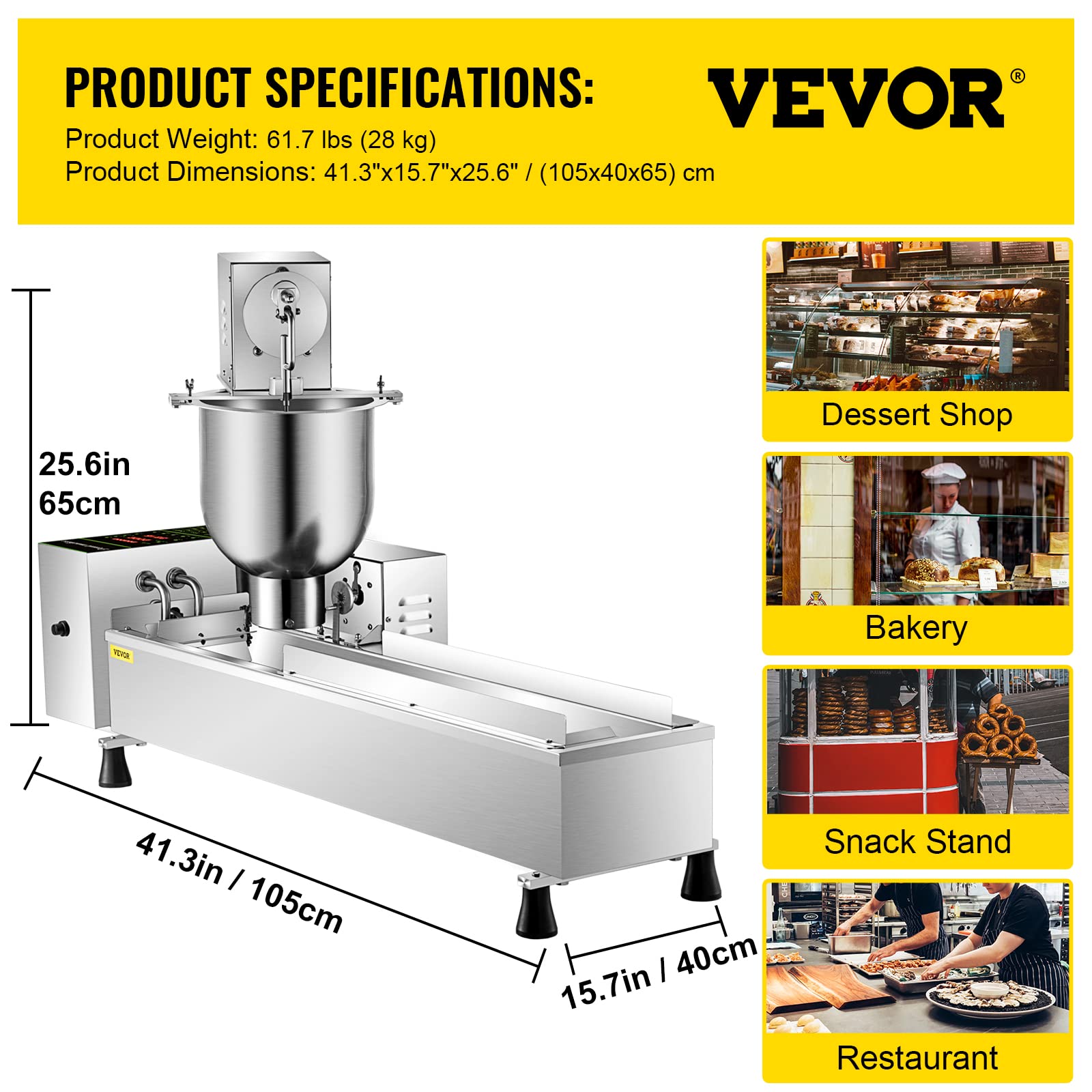 VEVOR 110V Commercial Automatic Donut Making Machine, Single Row Auto Doughnut Maker, 7L Hopper Donut Maker with 3 Sizes Molds, Doughnut Fryer, 304 Stainless Steel Auto Donut