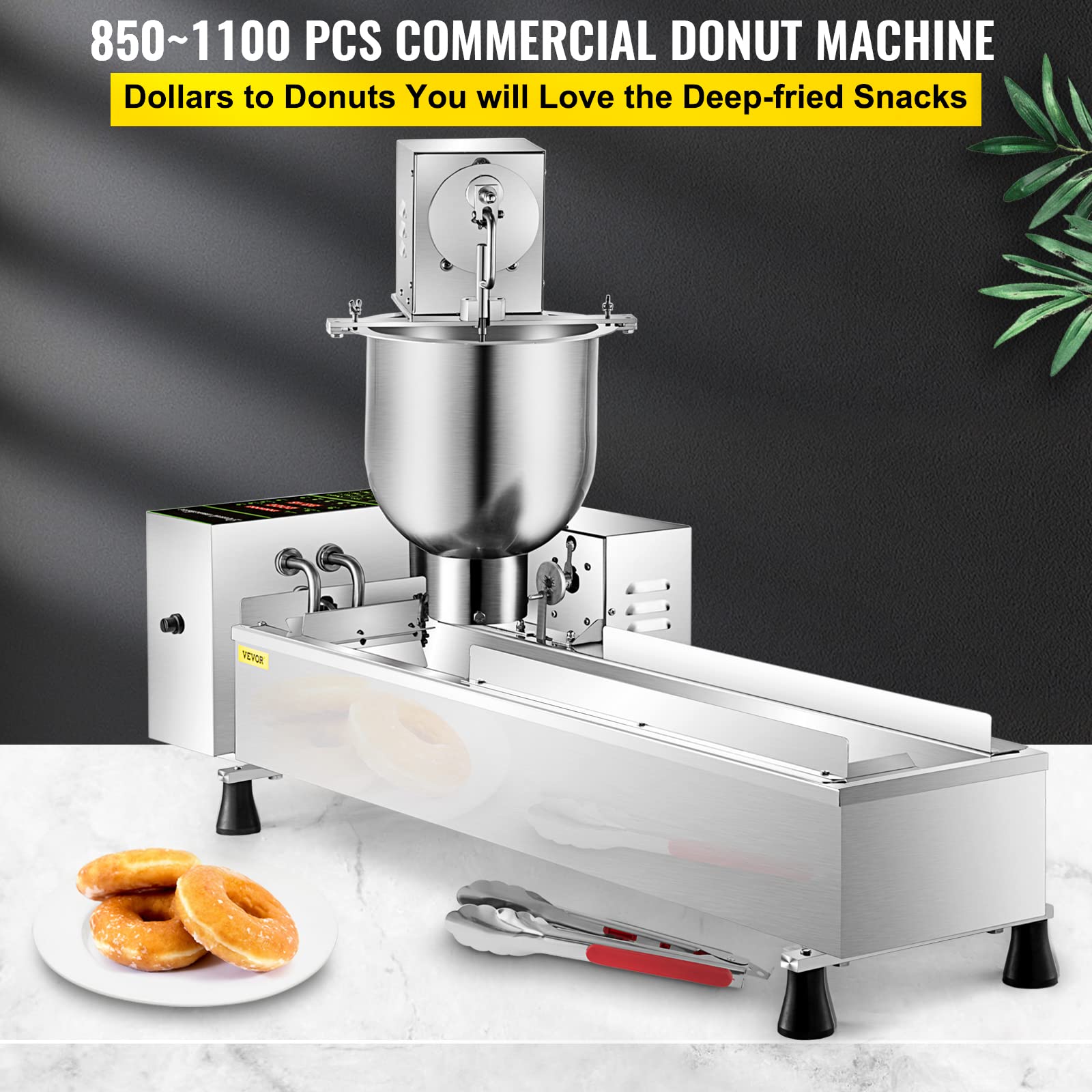 VEVOR 110V Commercial Automatic Donut Making Machine, Single Row Auto Doughnut Maker, 7L Hopper Donut Maker with 3 Sizes Molds, Doughnut Fryer, 304 Stainless Steel Auto Donut