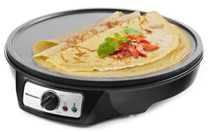 elite gourmet ecp-126 electric crepe maker, pancake, hot cakes and non-stick griddle with spreader, spatula and recipes, 12", black