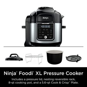 Ninja OS401 Foodi 10-in-1 XL 8 qt. Pressure Cooker & Air Fryer that Steams, Slow Cooks, Sears, Sautés, Dehydrates & More, with 5.6 qt. Cook & Crisp Plate & 15 Recipe Book, Silver