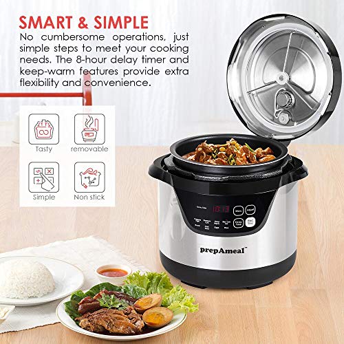 prepAmeal 3 Quart Pressure Cooker 8 IN 1 Multi Use Programmable Instant Cooker Electric Pressure Pot with Slow Cooker, Rice Cooker, Steamer, Sauté, Brown, Warmer