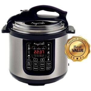 megachef mcpr120a 8 quart digital pressure cooker with 13 pre-set multi function features, stainless steel