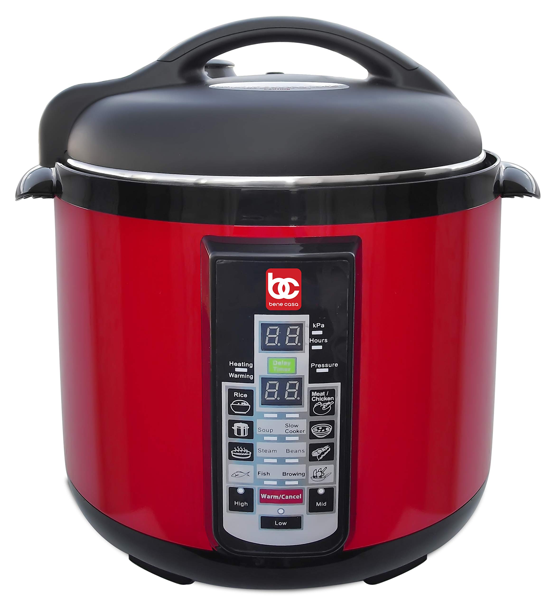 MBR INDUSTRIES Bene Casa 900W 8L Electric Pressure Cooker Red,easy to use digital controls,multi-function pressure cooker,built in automatic cooking programs