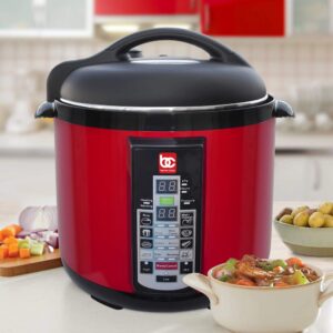 MBR INDUSTRIES Bene Casa 900W 8L Electric Pressure Cooker Red,easy to use digital controls,multi-function pressure cooker,built in automatic cooking programs