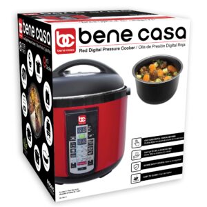 MBR INDUSTRIES Bene Casa 900W 8L Electric Pressure Cooker Red,easy to use digital controls,multi-function pressure cooker,built in automatic cooking programs