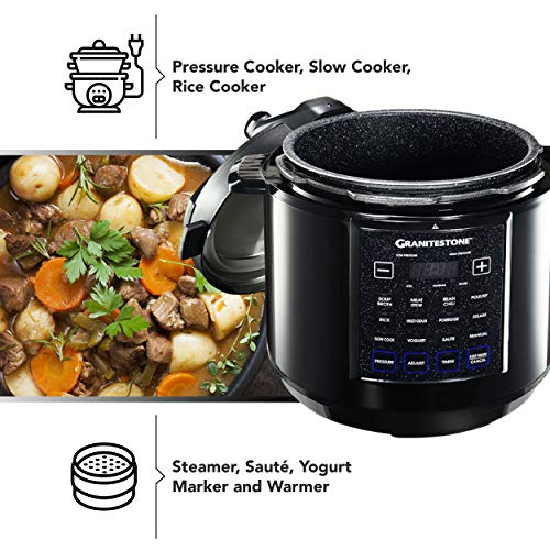 Granitestone 12-in-1 Multicooker with LED Display, Electric Pressure Cooker, Slow Cooker, Rice Cooker, Steamer, Saute, Yogurt Maker and Warmer, 6 Quart, 12 Pre-Set Functions As Seen On TV