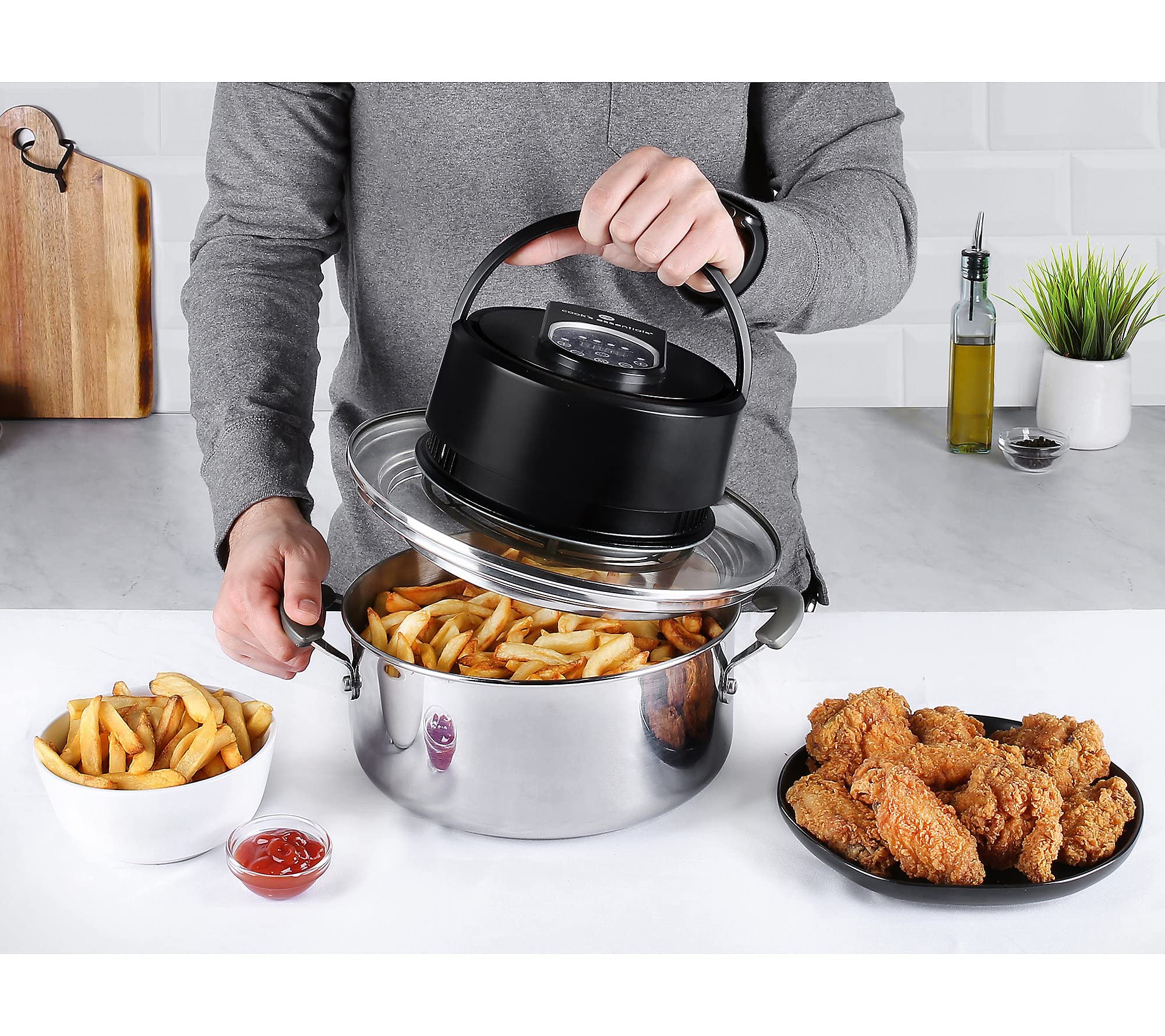 Cook's Essentials Air Fryer Lid for Pots, Pans & Pressure Cooker (Renewed), Red