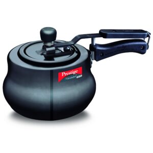 prestige nakshatra plus svachh hard anodised aluminium spillage control handi pressure cooker (black), 2 liter