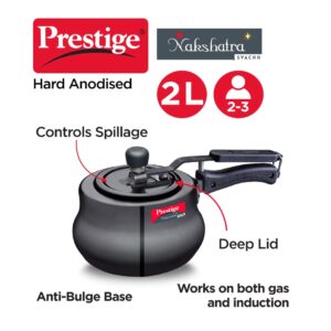 Prestige Nakshatra Plus Svachh Hard Anodised Aluminium Spillage Control Handi Pressure Cooker (Black), 2 Liter