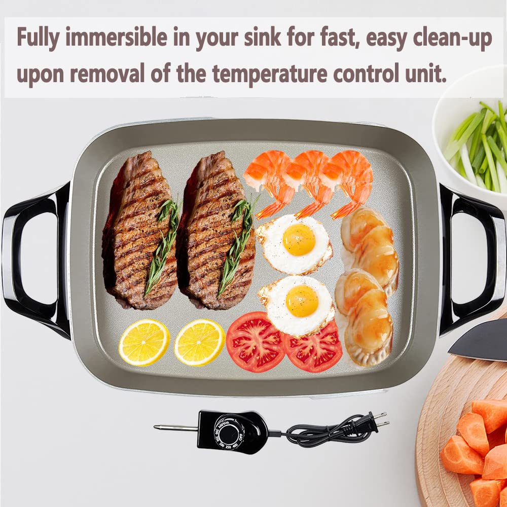 Ceramic Nonstick Electric Skillet - Serves 6 to 8 People (16-Inch, Grey)