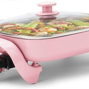 12-inch Nonstick Square Electric Skillet - with Glass Lid, Dishwasher Safe, Pink