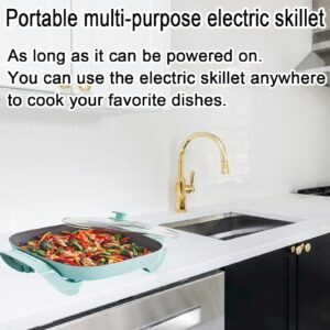 Electric Skillet Ceramic Nonstick 5QT - 12" Square with Glass Lid, Adjustable Temperature Control, Dishwasher Safe, Turquoise, Nozaya