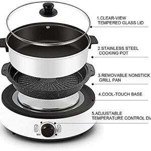 Multifunctional Split Electric hot Pot, Non-Stick Skillet,Large Capacity 4L for 6~8 people,with Temperature Control Fry, Soup, Stew, Grilling, White, 13.39×8.66×14.17 inches (HDJ-1350)