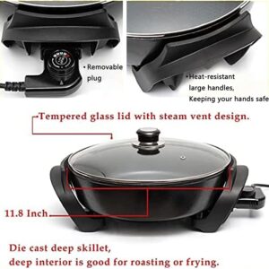 Extra Deep Electric Skillet Nonstick - Adjustable Temperature Control Aluminum Electric Fryer (12 Inch)