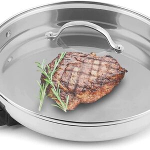 11.8-Inch Capacity Electric Skillet - for Simmer Fry Bake Steam (Silver)