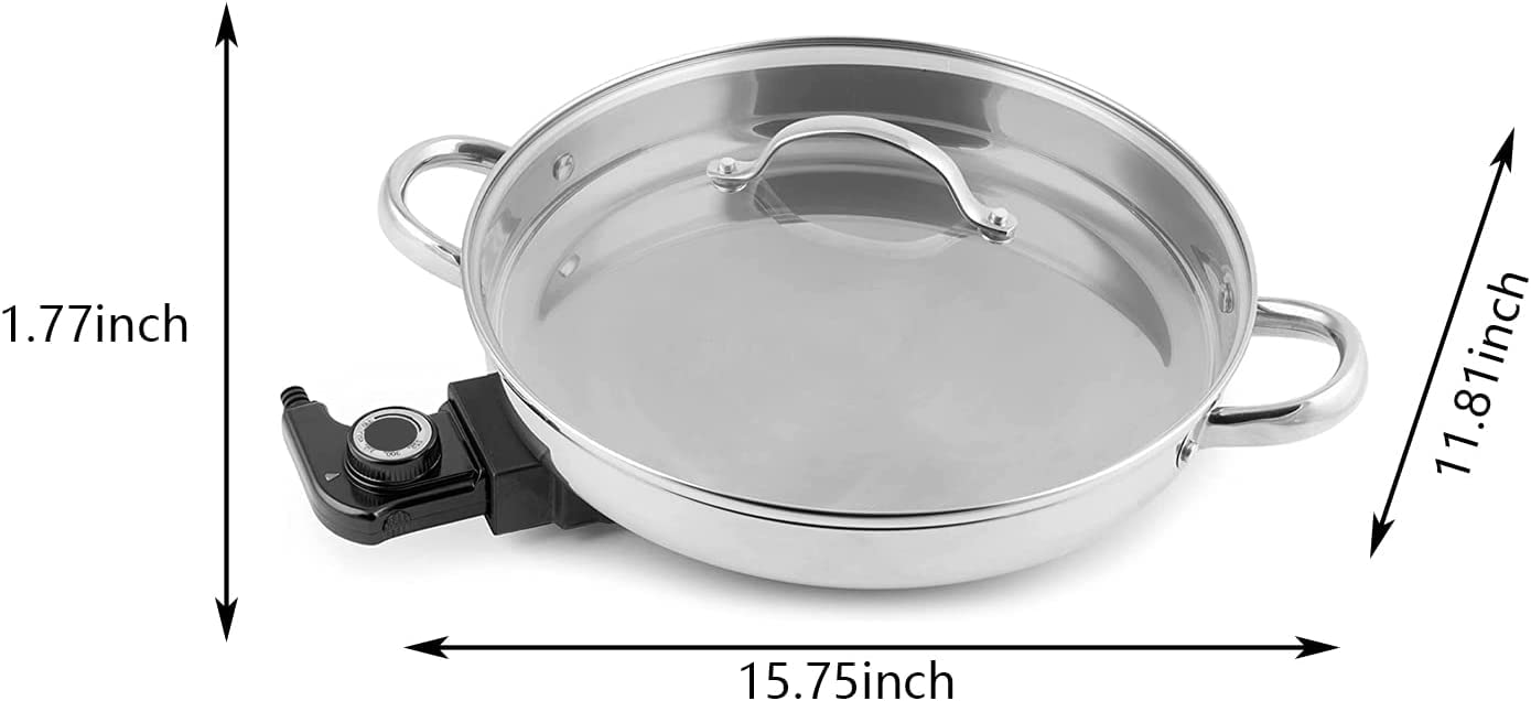 11.8-Inch Capacity Electric Skillet - for Simmer Fry Bake Steam (Silver)