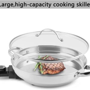 11.8-Inch Capacity Electric Skillet - for Simmer Fry Bake Steam (Silver)