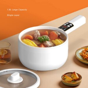 Hot Pot Electric, 700W 1.8L Single Layer Portable Electric Frying Pan Multifunction Electric Skillet 5 Cooking Modes LED Touch Control for Steamed, Fried, Boiled, Stewed(US Plug 110V)