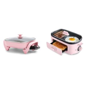 greenlife healthy ceramic nonstick 12" square electric skillet (5qt) and 3-in-1 breakfast maker station, pink