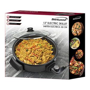 Brentwood Appliances SK67BK 12-Inch Round Nonstick Electric Skillet with Vented Glass Lid, One Size, Black