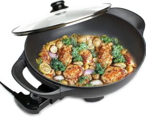 13 inch electric skillet nonstick - with glass lid (6qt)