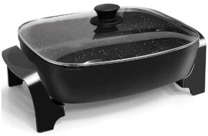 nonstick extra deep electric skillet - with glass vented lid, adjustable temperature, serves 6 to 8 people (10.5qt.)