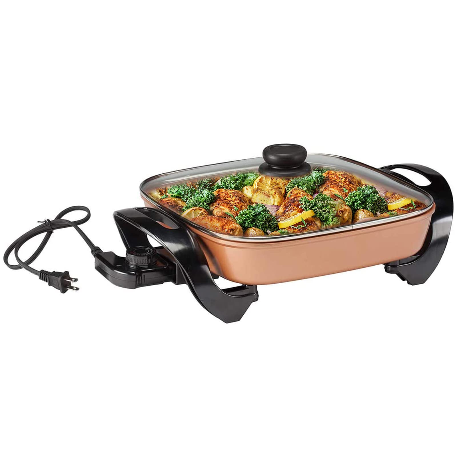 Large Nonstick Electric Skillet - Serves 4 to 6 People (Copper Ceramic)