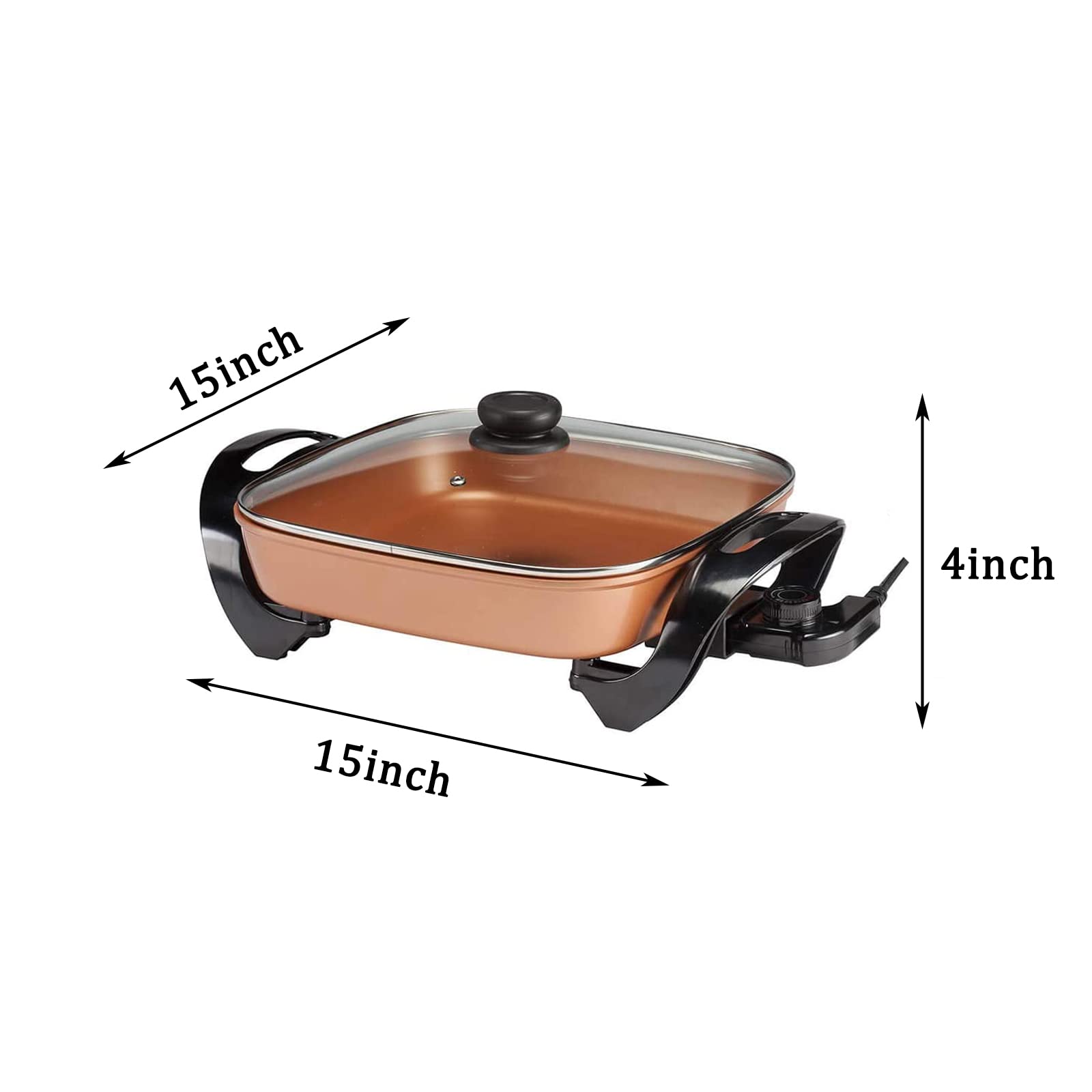 Large Nonstick Electric Skillet - Serves 4 to 6 People (Copper Ceramic)