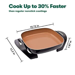 Ceramic Nonstick Electric Skillet - for Roast Fry Steam - Serves 4 to 6 People (12"x12")