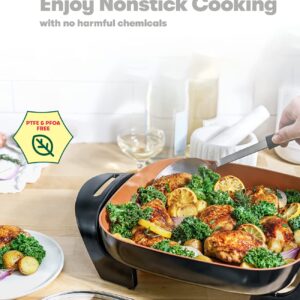 Ceramic Nonstick Electric Skillet - for Roast Fry Steam - Serves 4 to 6 People (12"x12")