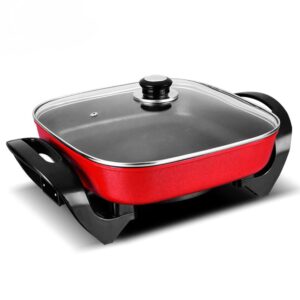 xurx electric skillet pan with lid, non-stick fry pan, family size rapid heat electric hot pot, adjustable temperature, for pizza, steak, breakfast and more，5l