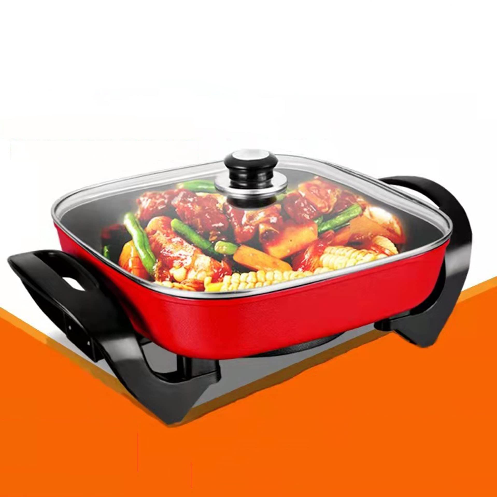 XuRX Electric Skillet Pan with Lid, Non-Stick Fry Pan, Family Size Rapid Heat Electric Hot Pot, Adjustable Temperature, for Pizza, Steak, Breakfast and More，5L