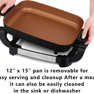 12x15" Nonstick Ceramic Electric Skillet - with Removable Pan, Adjustable Temperature, Reversible Design