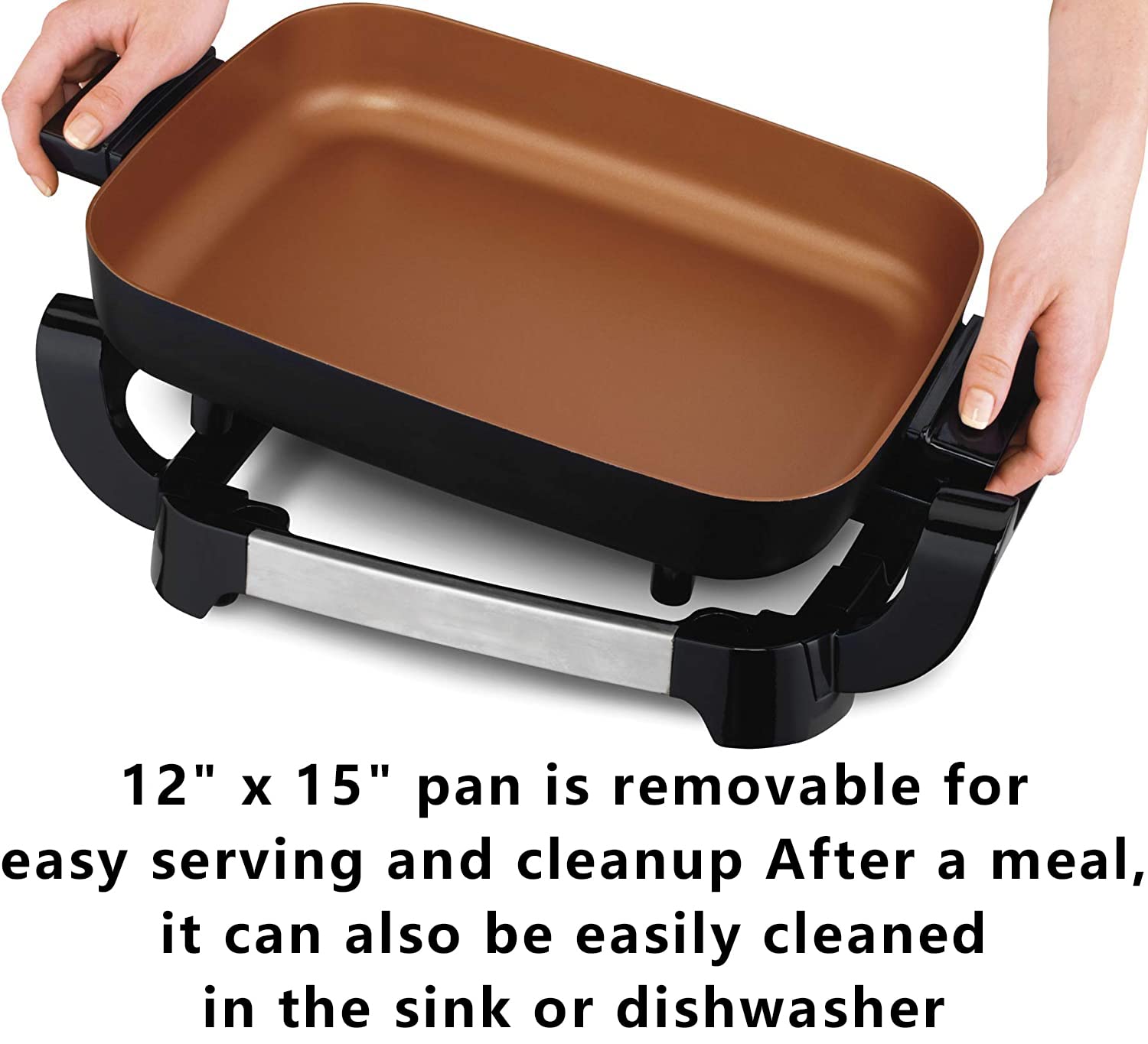 12x15" Nonstick Ceramic Electric Skillet - with Removable Pan, Adjustable Temperature, Reversible Design