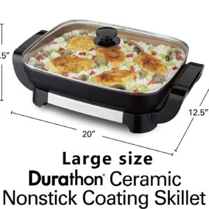 12x15" Nonstick Ceramic Electric Skillet - with Removable Pan, Adjustable Temperature, Reversible Design