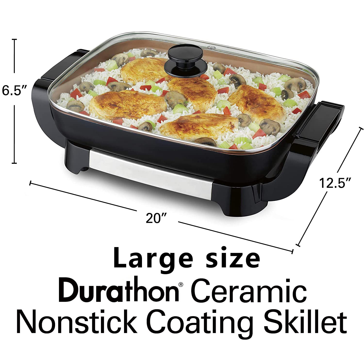12x15" Nonstick Ceramic Electric Skillet - with Removable Pan, Adjustable Temperature, Reversible Design