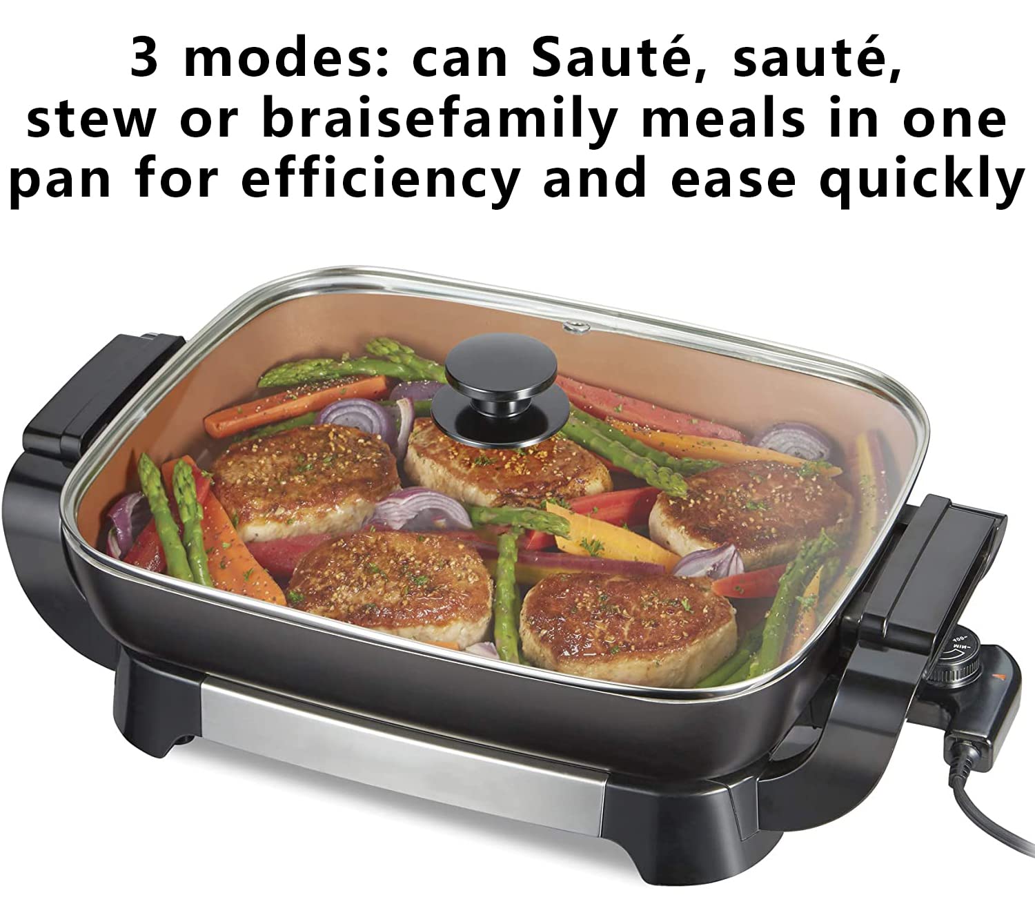 12x15" Nonstick Ceramic Electric Skillet - with Removable Pan, Adjustable Temperature, Reversible Design