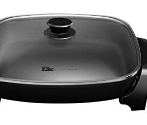 Elite Gourmet EG-8619 Non-Stick Deep Dish Heavy Duty Electric Skillet with Tempered Glass Vented Lid and Easy-Pour Spout, Dishwasher Safe, 1500W, 8 Quart, Rectangle 16" x 13", Black