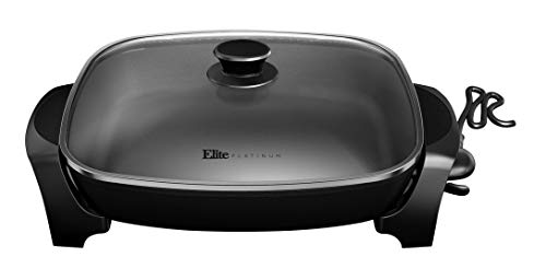 Elite Gourmet EG-8619 Non-Stick Deep Dish Heavy Duty Electric Skillet with Tempered Glass Vented Lid and Easy-Pour Spout, Dishwasher Safe, 1500W, 8 Quart, Rectangle 16" x 13", Black