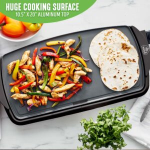 GreenLife 20" Electric Griddle, Extra Large Surface for Pancakes Eggs Fajitas, Healthy Ceramic Nonstick Coating,Black & Healthy Ceramic Nonstick, 12" 5QT Square Electric Skillet with Glass Lid, Black