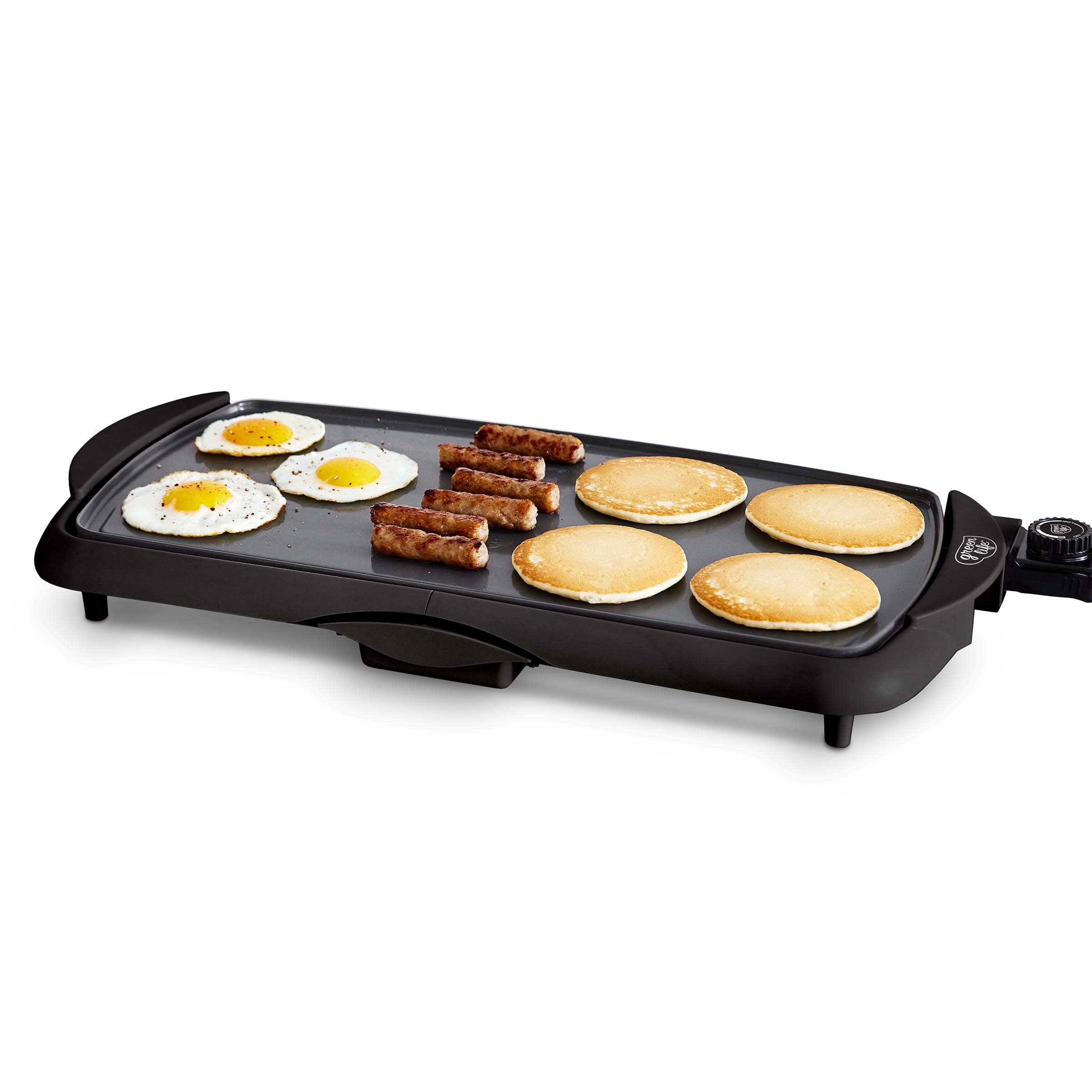 GreenLife 20" Electric Griddle, Extra Large Surface for Pancakes Eggs Fajitas, Healthy Ceramic Nonstick Coating,Black & Healthy Ceramic Nonstick, 12" 5QT Square Electric Skillet with Glass Lid, Black