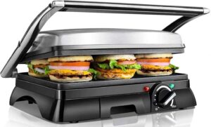 aigostar panini press, 4 slice panini press grill with temperature control, 1400w sandwich maker electric indoor grill with non-stick plates, opens 180 degrees for any size food, removable drip tray