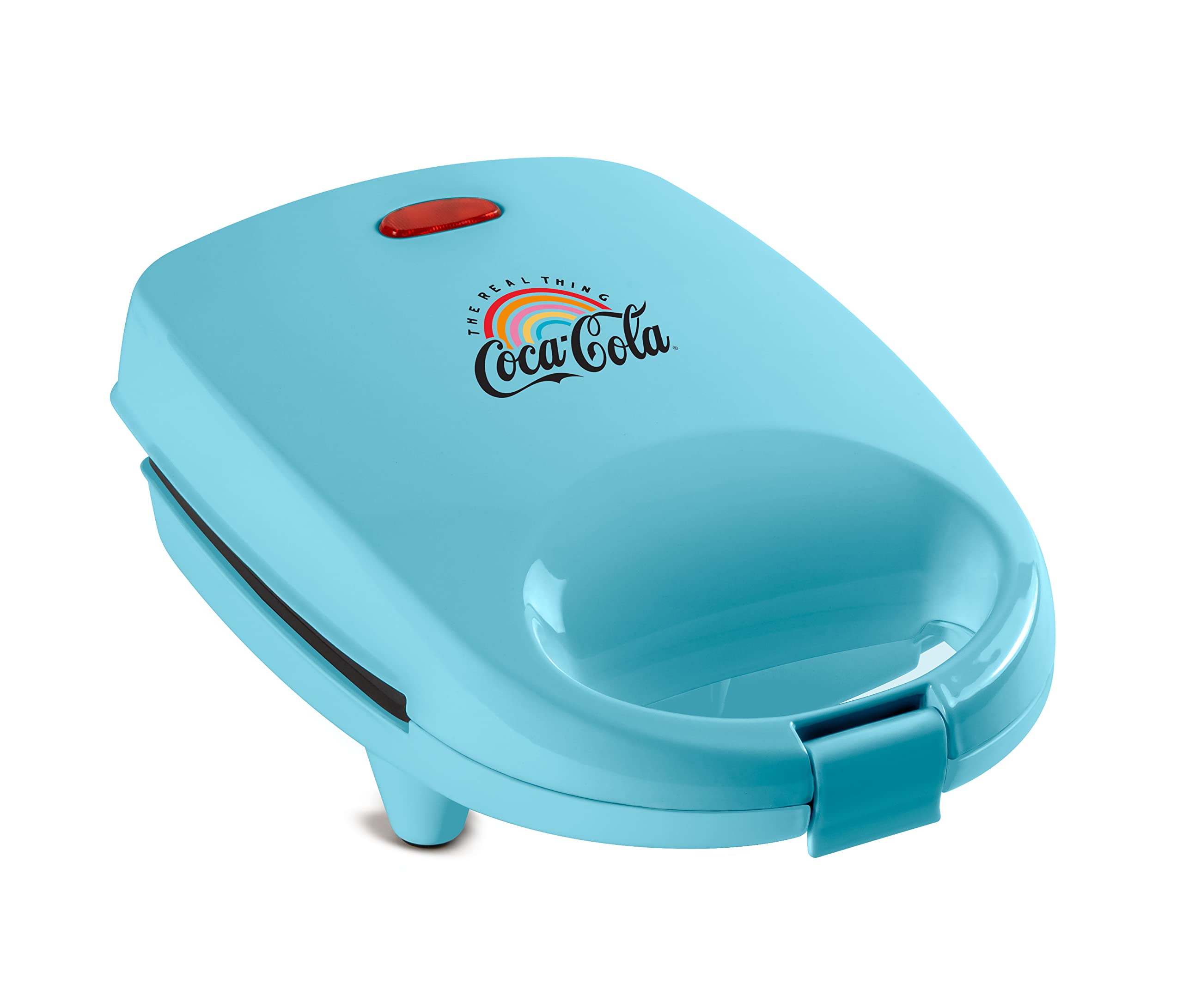 Nostalgia Coca-Cola Sandwich Maker with Beverage Cooler Bag, Non-Stick Panini Press with Lock Feature, Peace and Harmony