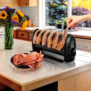 J-Jati Bacon cooker Maker Crispy Bacon Grill Non-Stick Crispy Bacon Home Bacon Maker Breakfast Crispy Bacon 6 strips bacon maker Black Removable Drip tray Bacon Cooker