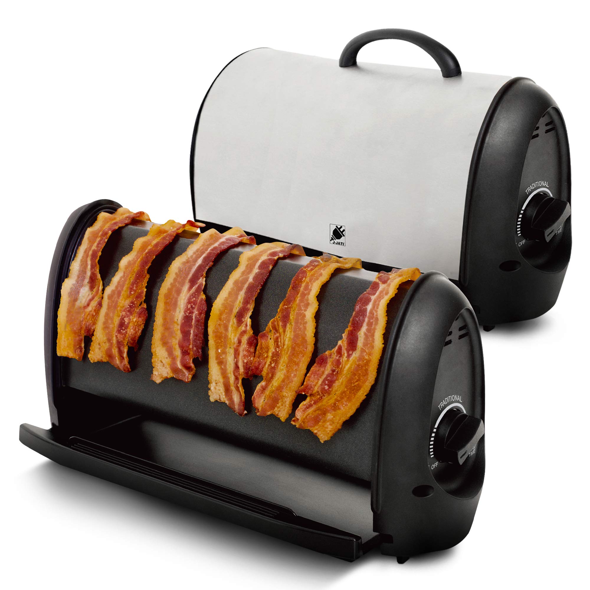 J-Jati Bacon cooker Maker Crispy Bacon Grill Non-Stick Crispy Bacon Home Bacon Maker Breakfast Crispy Bacon 6 strips bacon maker Black Removable Drip tray Bacon Cooker