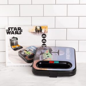 uncanny brands the mandalorian grilled cheese maker- panini press and compact indoor grill- baby yoda and mando sandwich