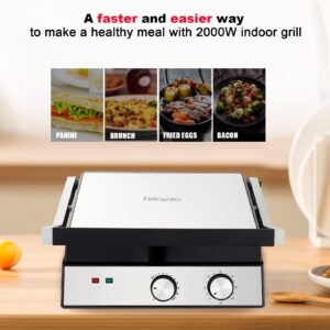 FELAYZA Smokeless Indoor Electric Grill & Panini Press, 8-Serving, Nonstick Removable Plate, Temp & Time Adjustable, Indoor Table Aluminum Grill with Removable Drip Tray for BBQ, Sandwich, Pancake etc