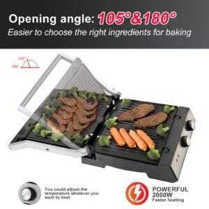 FELAYZA Smokeless Indoor Electric Grill & Panini Press, 8-Serving, Nonstick Removable Plate, Temp & Time Adjustable, Indoor Table Aluminum Grill with Removable Drip Tray for BBQ, Sandwich, Pancake etc