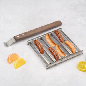 Hot Dog Roller,Dismantle The Hot Dog Rack, Sausage Grill, Wooden Handle, Stainless Steel BBQ Hot Dog Rack, Stainless Steel Hot Dog Rack